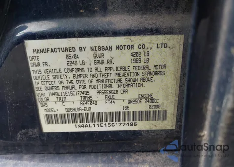 2005 Nissan Altima 2.5 S из США, поврежденный, VIN 1N4AL11E15C177485